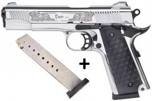 Стартовый пистолет Kuzey 911 Matte Chrome Plated Engraved + магазин - 1